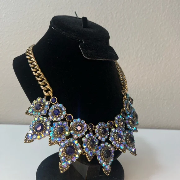 VTG  Joan Rivers Blue Rhinestone Bib Necklace - Picture 2 of 7